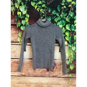 Saks Fifth Avenue Long Sleeve Turtleneck Sweater 100% Wool Grey Black Small NWOT